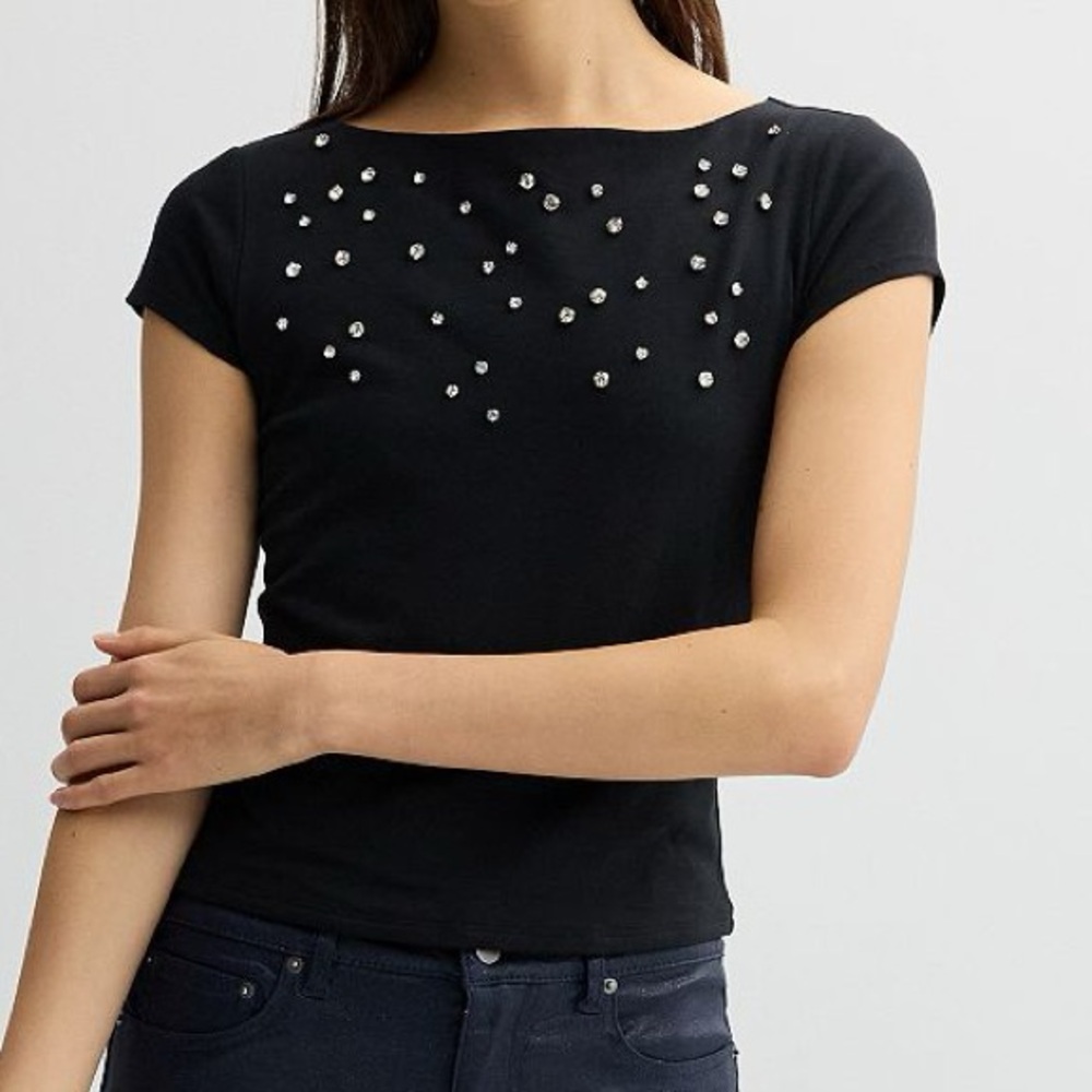 Madden Girl Boat Neck Rhinestone Tee
